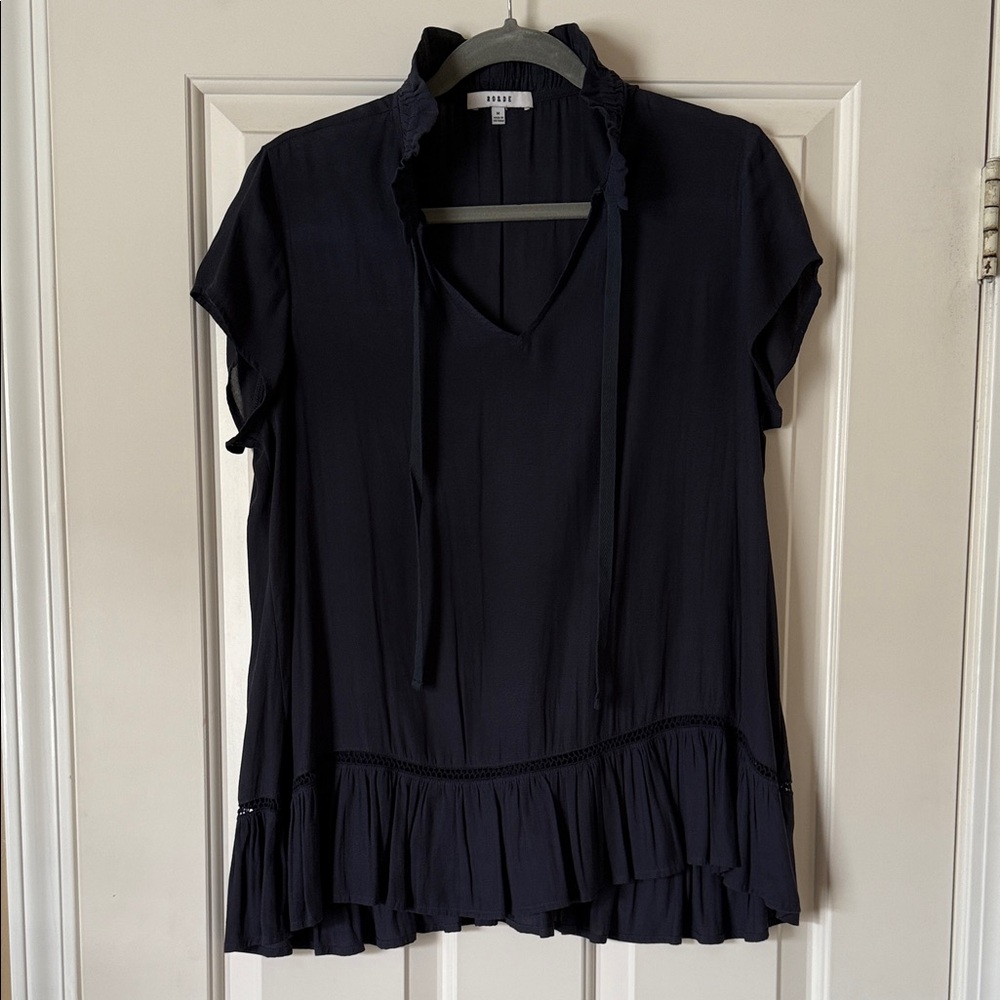 Navy Ruffled Blouse - Picture 1 of 5